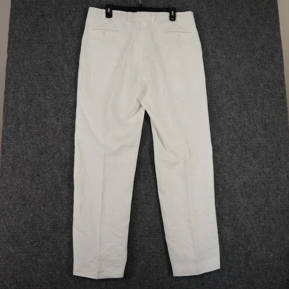 Calvin Klein Flat Front Mens 36x31 Linen Dress Pants White Summer Beach Wedding
